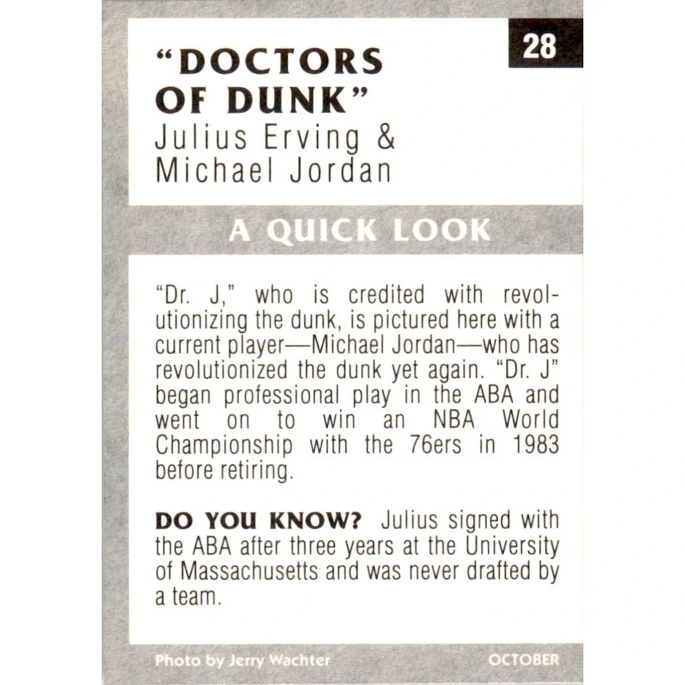 1991 Tuff Stuff Jr. #28 Michael Jordan & Julius Erving (Dr. J) Chicago Bulls